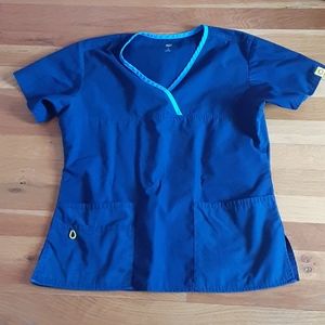 Wonderwink Four Blue scrub top size S